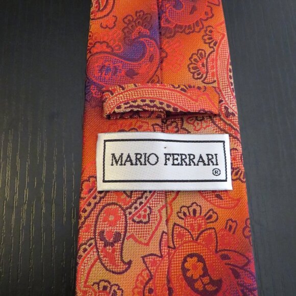 🎄New Mario Ferrari 60" Paisley Necktie - Orange & Purple - Picture 2 of 6